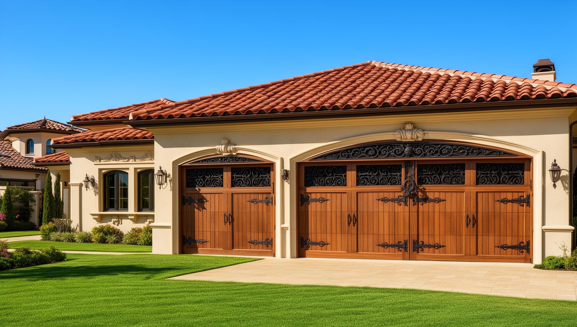 Luxury home with elegant Victorian style garage doors